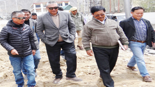 Minister for Cooperatives & Ladakh Affairs, Chering Dorjay inspecting development works in Leh on Thursday. Minister for Cooperatives & Ladakh Affairs, Chering Dorjay inspecting development works in Leh on Thursday.