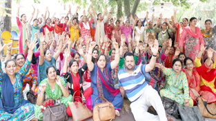Female Multipurpose Health Workers during a protest dharna in the office complex of Directorate of Health Services, Jammu. —Excelsior/Rakesh Female Multipurpose Health Workers during a protest dharna in the office complex of Directorate of Health Services, Jammu. —Excelsior/Rakesh