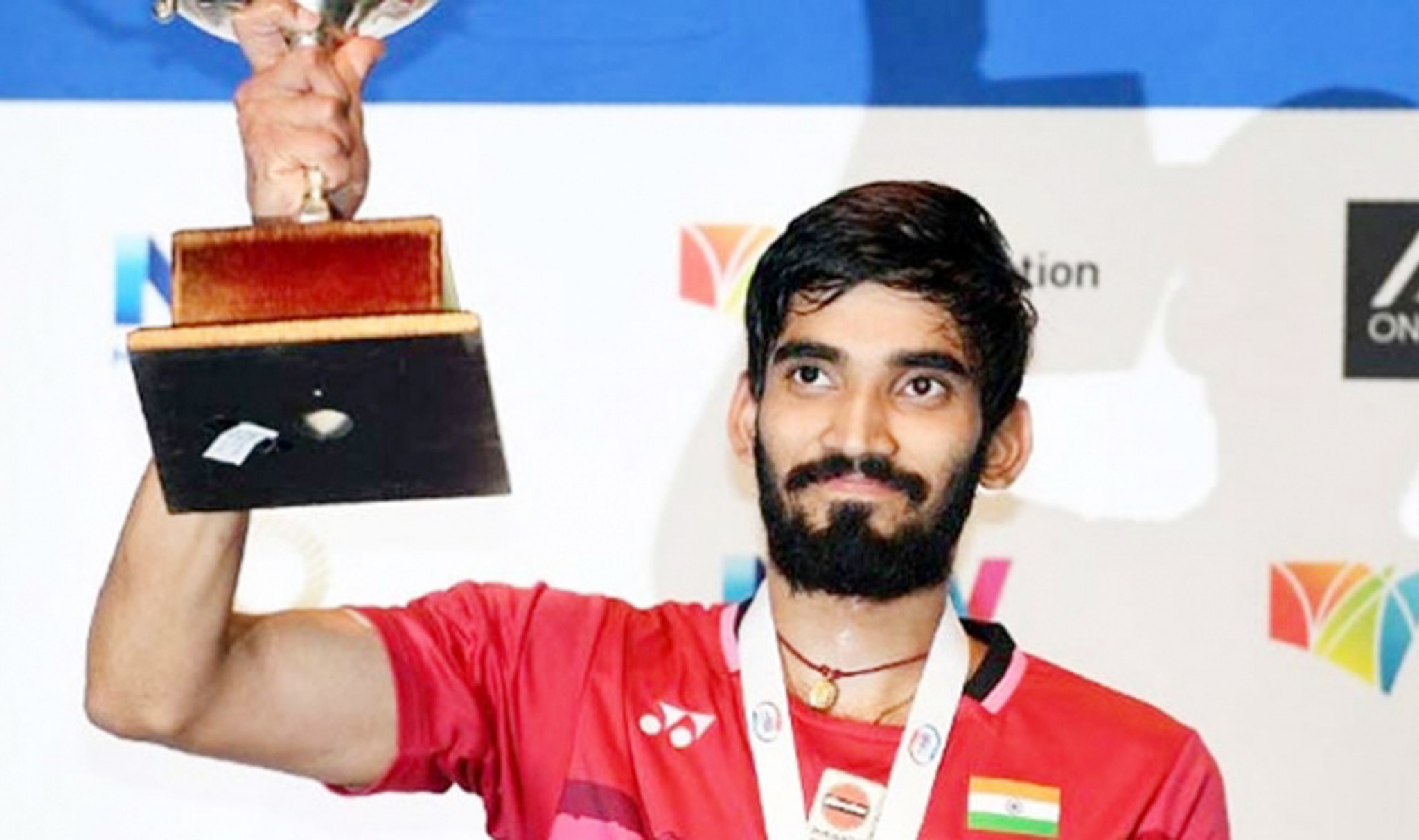 Srikanth holding trophy after claiming Australian Open SS tital in Sydney. Srikanth holding trophy after claiming Australian Open SS tital in Sydney.