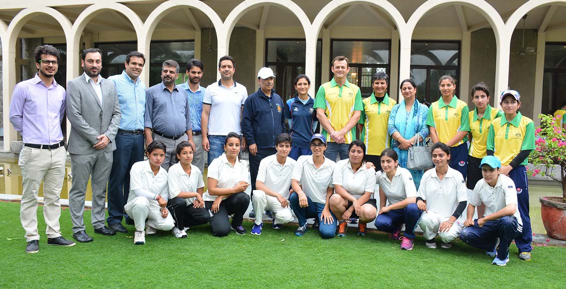Women cricketers posing for group photograph with Australian cricket legend Adam Gilchrist Advisor to J&K CM Prof Amitabh Mattoo and others at New Delhi. Women cricketers posing for group photograph with Australian cricket legend Adam Gilchrist Advisor to J&K CM Prof Amitabh Mattoo and others at New Delhi.