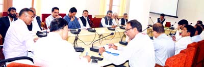 Vice Chairman Kisan Board, Dalit Singh Chib chairing a meeting at Srinagar on Monday. Vice Chairman Kisan Board, Dalit Singh Chib chairing a meeting at Srinagar on Monday.