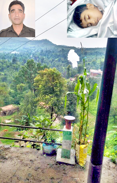 A mortar shell explodes in Balakote sector. Inset (left) Martyr Mudassar Ahmad and (right) 9 year old child Sajida Kafeel killed in Pak shelling. A mortar shell explodes in Balakote sector. Inset (left) Martyr Mudassar Ahmad and (right) 9 year old child Sajida Kafeel killed in Pak shelling.