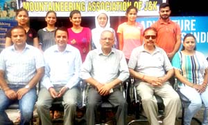 The state women sport climbing team with office bearers of Mountaineering Association of J&K. The state women sport climbing team with office bearers of Mountaineering Association of J&K.