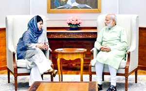 Chief Minister Mehbooba Mufti in a meeting with Prime Minister Narendra Modi at Parliament House, New Delhi on Friday. Chief Minister Mehbooba Mufti in a meeting with Prime Minister Narendra Modi at Parliament House, New Delhi on Friday.