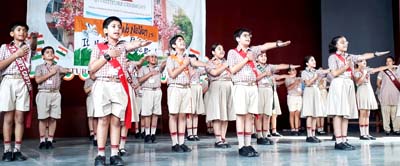 Newly elected Students Council of Jodhamal Juniors taking oath during Investiture Ceremony. Newly elected Students Council of Jodhamal Juniors taking oath during Investiture Ceremony.