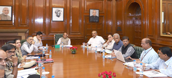 Union Home Minister Rajnath Singh chairing a meeting on border projects in New Delhi on Monday. Union Home Minister Rajnath Singh chairing a meeting on border projects in New Delhi on Monday.