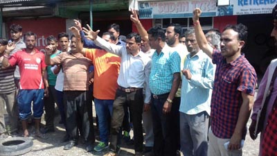 Villagers protesting against opening of wine shop near Birma Bridge in Udhampur. Villagers protesting against opening of wine shop near Birma Bridge in Udhampur.