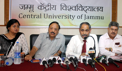 CUJ Registrar and others addressing a press conference at Jammu on Thursday. -Excelsior/Rakesh CUJ Registrar and others addressing a press conference at Jammu on Thursday. -Excelsior/Rakesh