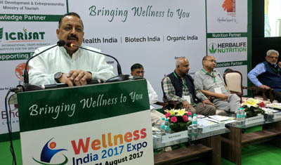 Union Minister Dr Jitendra Singh speaking on the opening day of the 3-day “Wellness India 2017 Expo”, at New Delhi on Tuesday. Union Minister Dr Jitendra Singh speaking on the opening day of the 3-day “Wellness India 2017 Expo”, at New Delhi on Tuesday.
