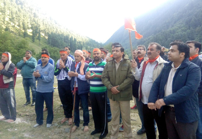 Devotees paying obeisance at holy Gangbal lake on Tuesday. Devotees paying obeisance at holy Gangbal lake on Tuesday.