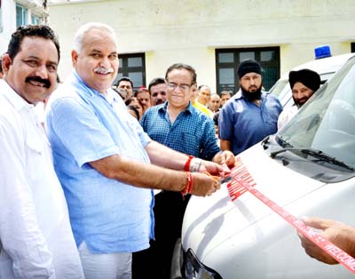 Minister for PHE, Sham Lal Choudhary providing ambulance to NTPHC Chakrohi on Saturday. Minister for PHE, Sham Lal Choudhary providing ambulance to NTPHC Chakrohi on Saturday.