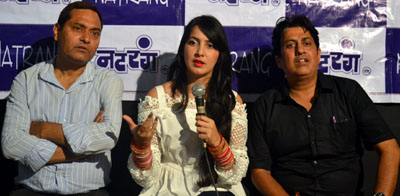 Aarushi Thakur Rana along with Anil Tickoo and Neeraj Kant addressing the media in Natrang Studio Theatre, Jammu Aarushi Thakur Rana along with Anil Tickoo and Neeraj Kant addressing the media in Natrang Studio Theatre, Jammu