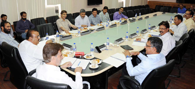 Minister for Industries & Commerce, Chander Parkash Ganga chairing a meeting at Srinagar on Thursday. Minister for Industries & Commerce, Chander Parkash Ganga chairing a meeting at Srinagar on Thursday.