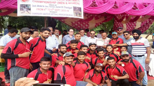 J&K team players posing for photograph after winning Gold medals in the 10th Senior North Zone Softball Championship, which concluded today at Government Model Higher Secondary School, Chandigarh. J&K team players posing for photograph after winning Gold medals in the 10th Senior North Zone Softball Championship, which concluded today at Government Model Higher Secondary School, Chandigarh.
