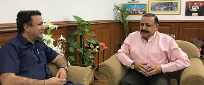 J&K Minister for Food, Civil Supplies & Consumer Affairs and Information & Public Relations, Chowdhary Zulfkar Ali calling on Union Minister Dr Jitendra Singh at North Block, New Delhi on Friday. J&K Minister for Food, Civil Supplies & Consumer Affairs and Information & Public Relations, Chowdhary Zulfkar Ali calling on Union Minister Dr Jitendra Singh at North Block, New Delhi on Friday.