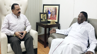 Chief Minister of Puducherry, V. Narayanasamy calling on Union Minister Dr Jitendra Singh at New Delhi. Chief Minister of Puducherry, V. Narayanasamy calling on Union Minister Dr Jitendra Singh at New Delhi.