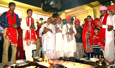 Officers and staff of SMVDSB participating in Purna Ahuti at the conclusion of Shat Chandi Maha Yagya. Officers and staff of SMVDSB participating in Purna Ahuti at the conclusion of Shat Chandi Maha Yagya.
