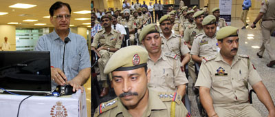 Dr BB Gupta giving health tips to cops at Jammu Airport. Dr BB Gupta giving health tips to cops at Jammu Airport.