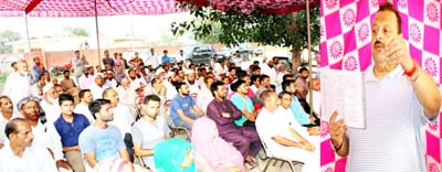 NC Provincial President, Devender Singh Rana addressing public in Nagrota constituency on Sunday. NC Provincial President, Devender Singh Rana addressing public in Nagrota constituency on Sunday.