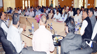 Daljit Singh, Vice Chairman J&K State Advisory Board for Development of Kissans, chairing a meeting at Budgam. Daljit Singh, Vice Chairman J&K State Advisory Board for Development of Kissans, chairing a meeting at Budgam.