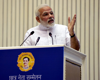Prime Minister, Narendra Modi addressing a gathering of students on the theme of ‘Young India, New India’, in New Delhi on Monday. Prime Minister, Narendra Modi addressing a gathering of students on the theme of ‘Young India, New India’, in New Delhi on Monday.