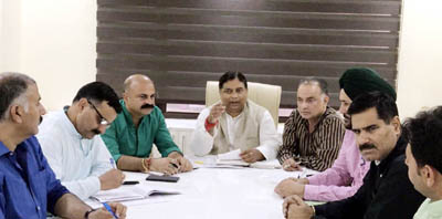BJP State president, Sat Sharma, chairing a meeting of party leaders on Tuesday. BJP State president, Sat Sharma, chairing a meeting of party leaders on Tuesday.