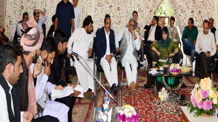Chief Minister Mehbooba Mufti talking to various delegations which called on her at Budgam. Chief Minister Mehbooba Mufti talking to various delegations which called on her at Budgam.