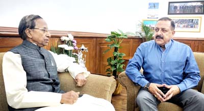 New Governor of Meghalaya, Ganga Prasad, currently on a visit to the national capital, calling on Union Minister Dr Jitendra Singh, at New Delhi. New Governor of Meghalaya, Ganga Prasad, currently on a visit to the national capital, calling on Union Minister Dr Jitendra Singh, at New Delhi.