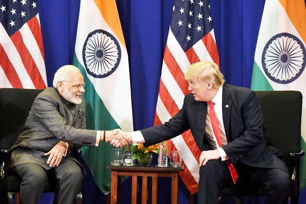 Prime Minister Narendra Modi meeting President of United States of America Donald Trump in Manila, Philippines on Monday. (UNI)