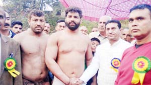 MLA Rajiv Jasrotia felicitating wrestlers during concluding function of Dangal. MLA Rajiv Jasrotia felicitating wrestlers during concluding function of Dangal.