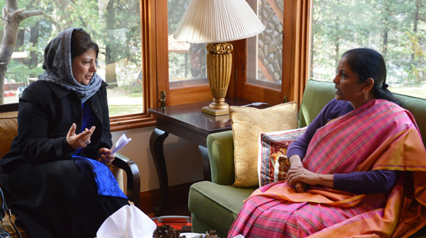 Chief Minister Mehbooba Mufti in a meeting with Defence Minister Nirmala Sitharaman at Pahalgam on Sunday. Chief Minister Mehbooba Mufti in a meeting with Defence Minister Nirmala Sitharaman at Pahalgam on Sunday.