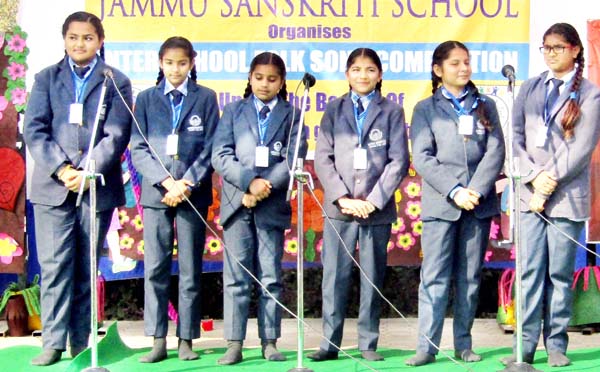 Students presenting song during Folk Song event at Jammu Sanskriti School in Jammu. Students presenting song during Folk Song event at Jammu Sanskriti School in Jammu.