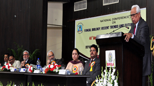 Governor N N Vohra addressing National Conference on Fungal Biology at Jammu University on Thursday. Governor N N Vohra addressing National Conference on Fungal Biology at Jammu University on Thursday.