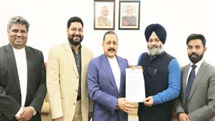 Union Minister Dr Jitendra Singh receiving a memorandum from a delegation of the Union Minister Dr Jitendra Singh receiving a memorandum from a delegation of the