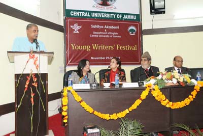 Dy Secy Sahitya Akademi speaking at inaugural function of Young Writers’ Festival at CUJ on Wednesday. Dy Secy Sahitya Akademi speaking at inaugural function of Young Writers’ Festival at CUJ on Wednesday.
