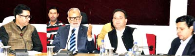 Works Minister Naeem Akhtar chairing a meeting at Jammu on Tuesday. Works Minister Naeem Akhtar chairing a meeting at Jammu on Tuesday.