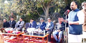 PCC gen secy Shahnawaz Choudhary addressing Congress activists at Doda on Friday. PCC gen secy Shahnawaz Choudhary addressing Congress activists at Doda on Friday.