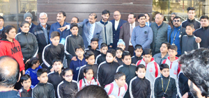 Speedball players during flag off ceremony in Jammu on Thursday. Speedball players during flag off ceremony in Jammu on Thursday.