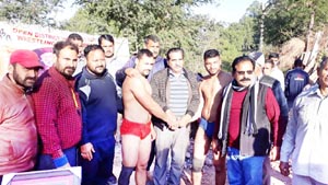 Wrestlers being felicitated in Rajouri. Wrestlers being felicitated in Rajouri.