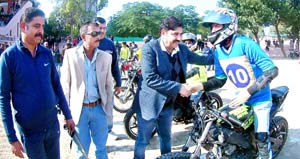 Narinder Mahajan, president JKMSA inaugurating second day events of 11th Motorbike Dirt Track Racing at Mini Stadium, Parade in Jammu. Narinder Mahajan, president JKMSA inaugurating second day events of 11th Motorbike Dirt Track Racing at Mini Stadium, Parade in Jammu.
