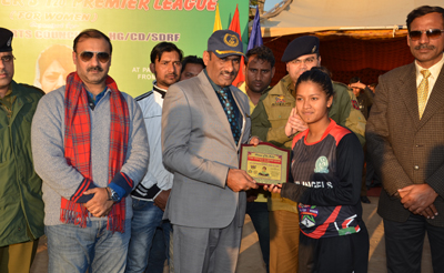 IGP Security Rajesh Kumar honouring winner of women of the match award in presence of Ranjeet Kalra and other dignitaries in Jammu. IGP Security Rajesh Kumar honouring winner of women of the match award in presence of Ranjeet Kalra and other dignitaries in Jammu.