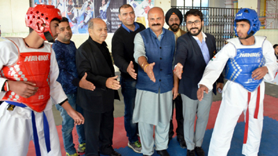 Yudhvir Sethi, Vice President State BJP along with other dignitaries inaugurating Taekwondo Championship in Jammu. Yudhvir Sethi, Vice President State BJP along with other dignitaries inaugurating Taekwondo Championship in Jammu.
