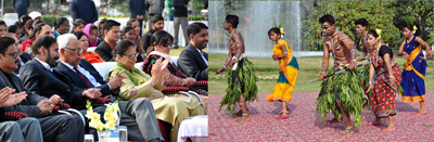 Governor N N Vohra and First Lady Usha Vohra witnessing cultural programme at Jammu on Friday. Governor N N Vohra and First Lady Usha Vohra witnessing cultural programme at Jammu on Friday.