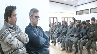 NC working president, Omar Abdullah during a meeting with various delegations at party office in Srinagar. NC working president, Omar Abdullah during a meeting with various delegations at party office in Srinagar.