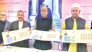Union Finance Minister Arun Jaitley, flanked by Union Ministers Dr Jitendra Singh and Manoj Sinha, releasing a commemorative postal stamp in the memory of Justice Mehr Chand Mahajan, former Prime Minister of J&K, at India International Centre, New Delhi on Sunday. Union Finance Minister Arun Jaitley, flanked by Union Ministers Dr Jitendra Singh and Manoj Sinha, releasing a commemorative postal stamp in the memory of Justice Mehr Chand Mahajan, former Prime Minister of J&K, at India International Centre, New Delhi on Sunday.