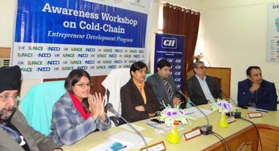 Senior officers at an awareness programme on Cold Chain Schemes in Jammu on Tuesday. Senior officers at an awareness programme on Cold Chain Schemes in Jammu on Tuesday.
