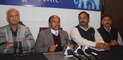 BSP J&K President Somraj Majotra and others during press conference at Jammu on Saturday. BSP J&K President Somraj Majotra and others during press conference at Jammu on Saturday.