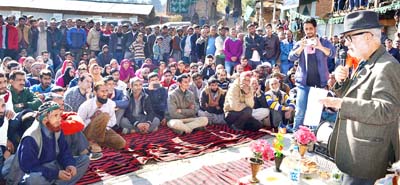 Minister for Public Works, Naeem Akhtar addressing a gathering at Bhaderwah. Minister for Public Works, Naeem Akhtar addressing a gathering at Bhaderwah.