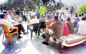 BJP leader, Wasim Kohli, addressing a gathering at a village in Kalakote area. BJP leader, Wasim Kohli, addressing a gathering at a village in Kalakote area.