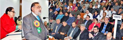 Finance Minister Dr Haseeb Drabu and MoS Health Asiea Naqash speaking during Annual Day function of SKIMS. Finance Minister Dr Haseeb Drabu and MoS Health Asiea Naqash speaking during Annual Day function of SKIMS.